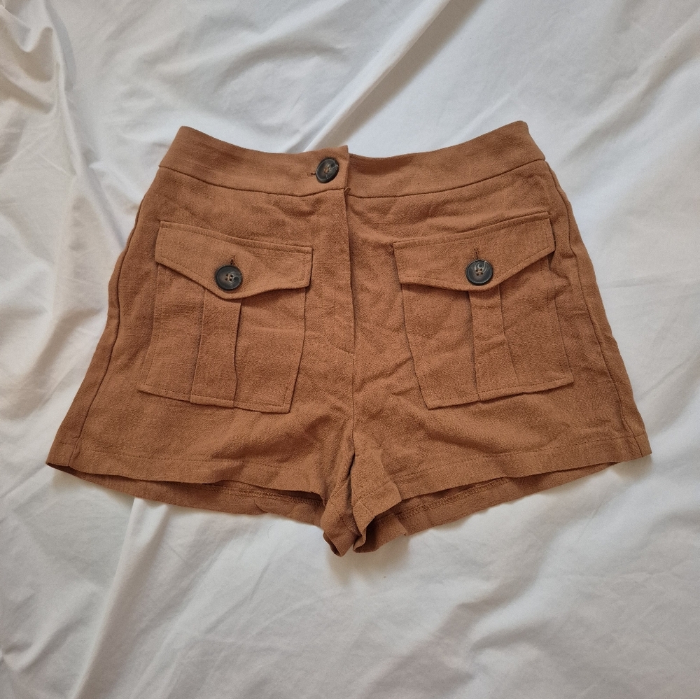 Women's Light Brown Button Pockets Casual Shorts